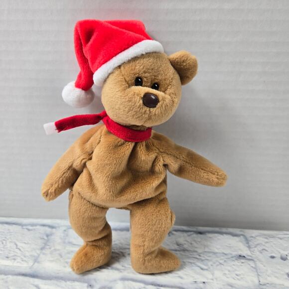 1997 Holiday Teddy Santa Hat Beanie Babies Collection Shelf Sitter No Ear Tag - Picture 1 of 9